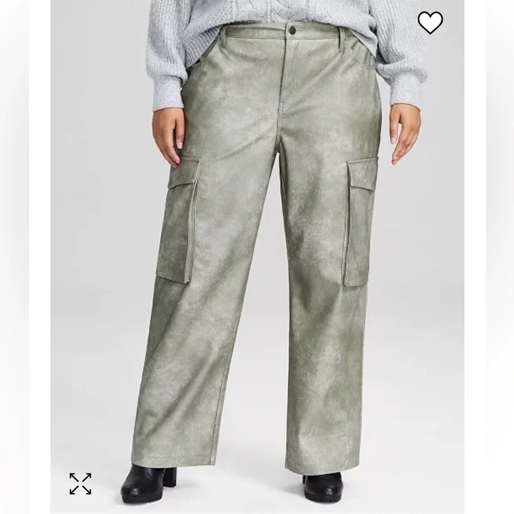 Trendy Plus Size Faux-Leather Cargo Pants in size 28W